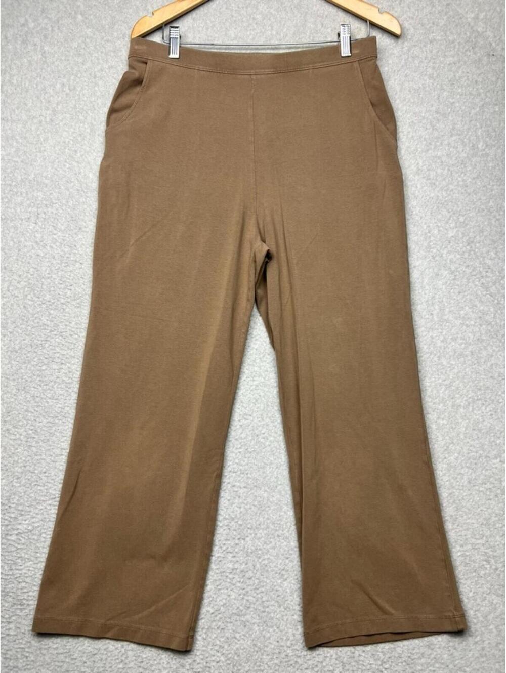 L.L.Bean Womens Brown Wide Leg Crop Pants M Cotton Stretch High-Rise Comfort